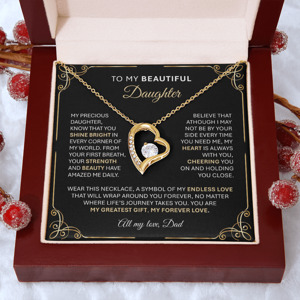 Forever Love Gold Necklace for Daughter – Heart - Shaped Pendant Gift from Dad or Mom - TheBestGiftPlace