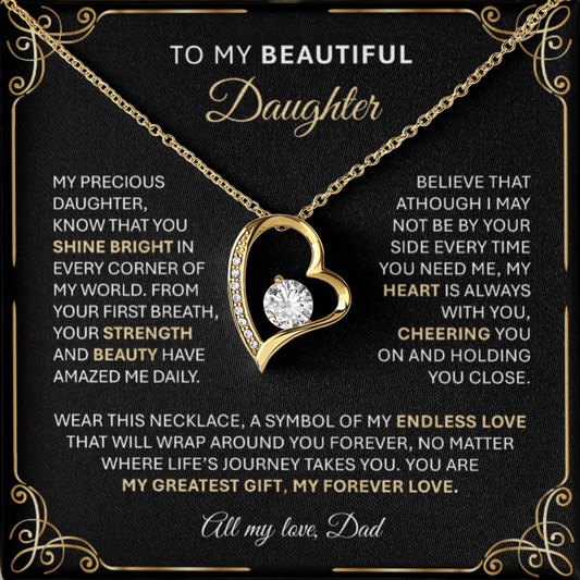 Forever Love Gold Necklace for Daughter – Heart - Shaped Pendant Gift from Dad or Mom - TheBestGiftPlace