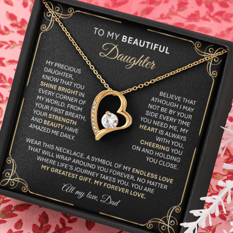 Forever Love Gold Necklace for Daughter – Heart - Shaped Pendant Gift from Dad or Mom - TheBestGiftPlace