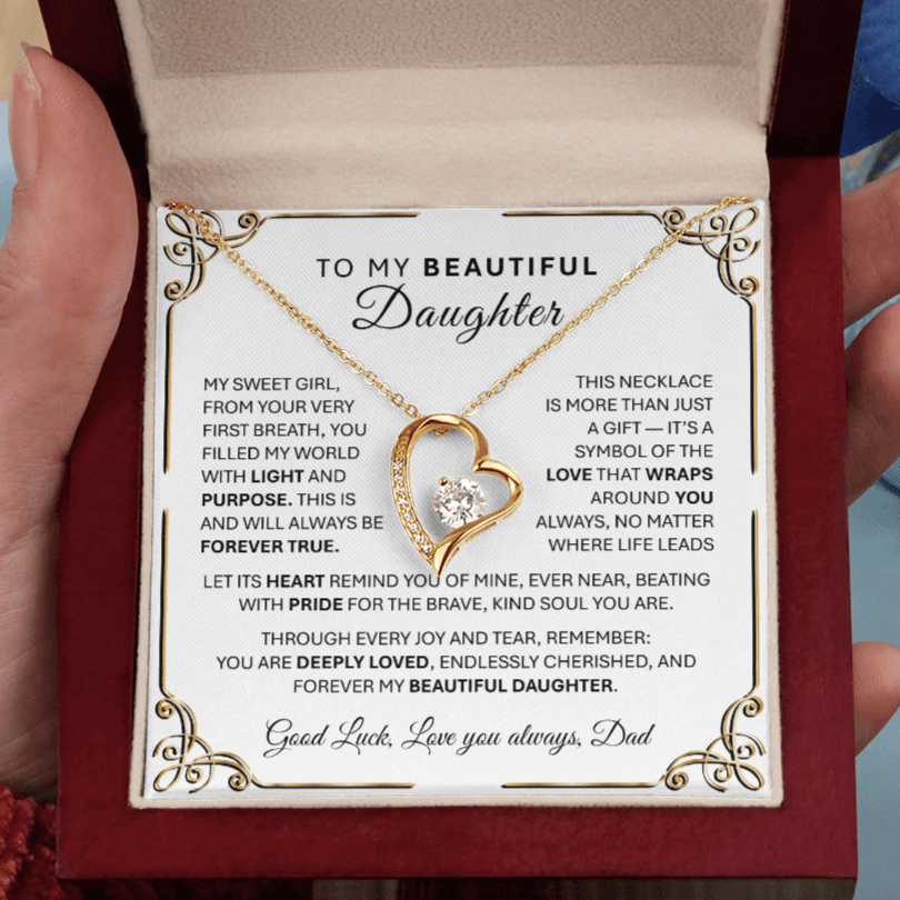 Forever Love GOLD Necklace for Daughter (MSG)– Heart - Shaped Silver Pendant Gift from Parent - TheBestGiftPlace