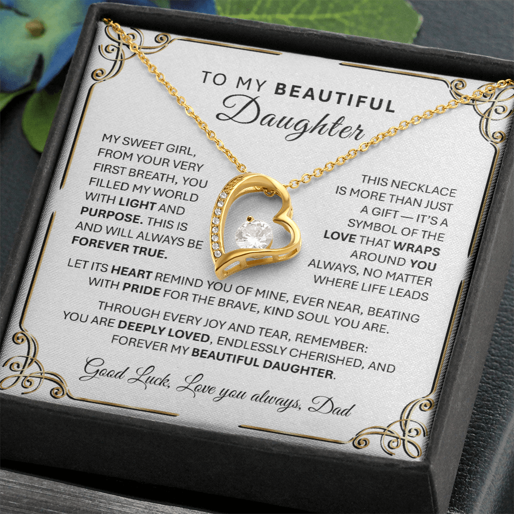 Forever Love GOLD Necklace for Daughter (MSG)– Heart - Shaped Silver Pendant Gift from Parent - TheBestGiftPlace