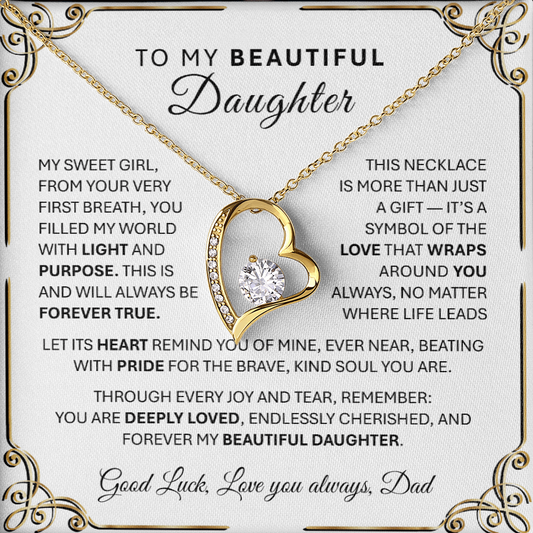 Forever Love GOLD Necklace for Daughter (MSG)– Heart - Shaped Silver Pendant Gift from Parent - TheBestGiftPlace