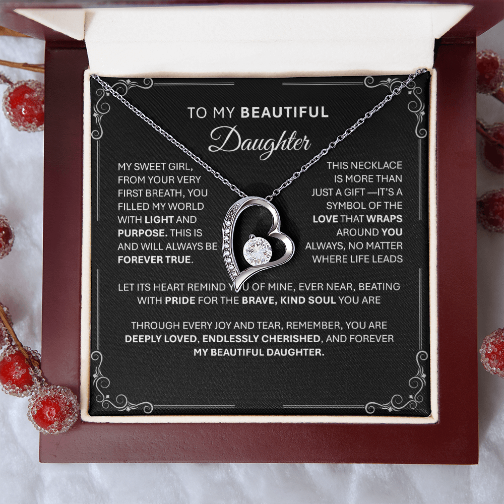 Forever Love Silver Necklace - Beautiful Heart - Shaped Pendant Gift from Dad or Mom - BBG - TheBestGiftPlace