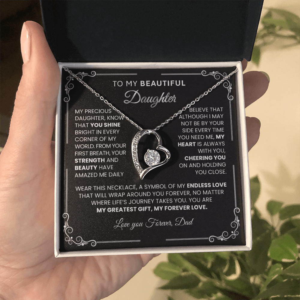 Forever Love "SILVER" Necklace for Daughter – Heart - Shaped Pendant Gift from Dad or Mom - TheBestGiftPlace