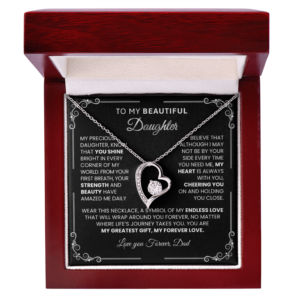 Forever Love "SILVER" Necklace for Daughter – Heart - Shaped Pendant Gift from Dad or Mom - TheBestGiftPlace