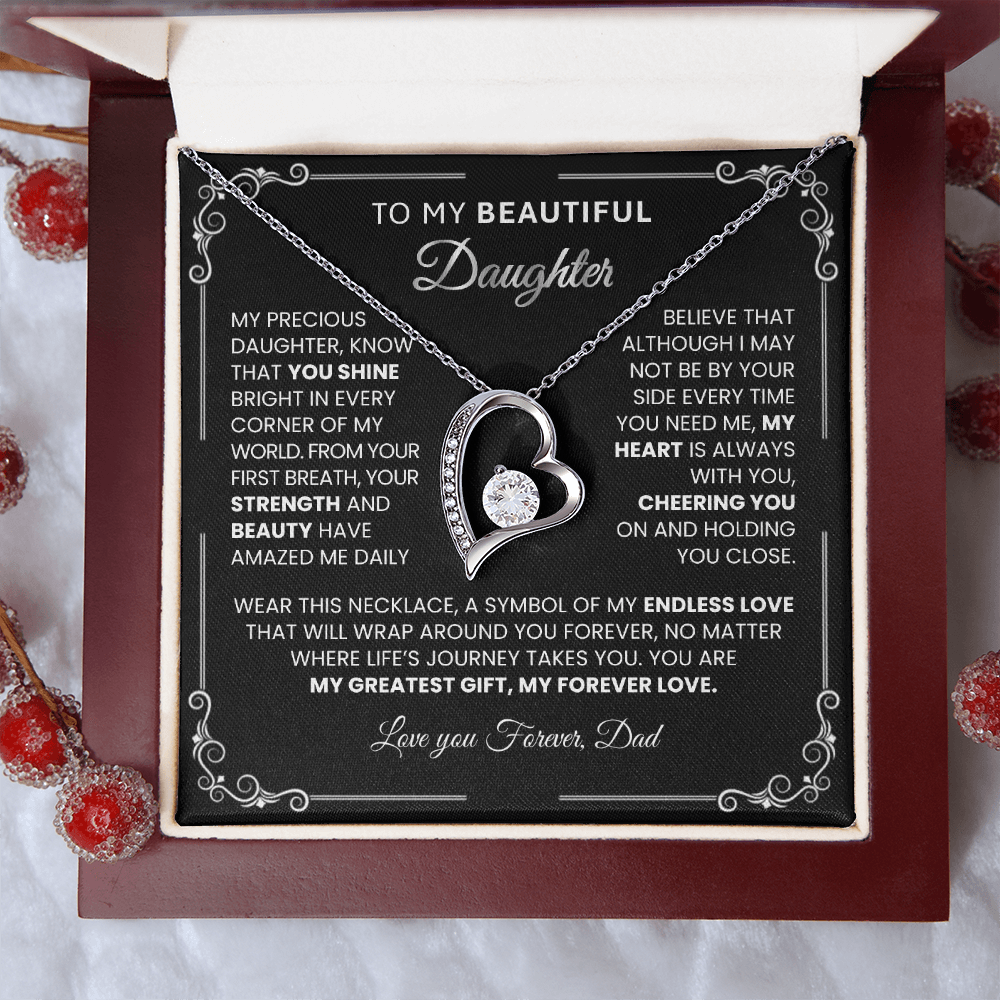 Forever Love "SILVER" Necklace for Daughter – Heart - Shaped Pendant Gift from Dad or Mom - TheBestGiftPlace