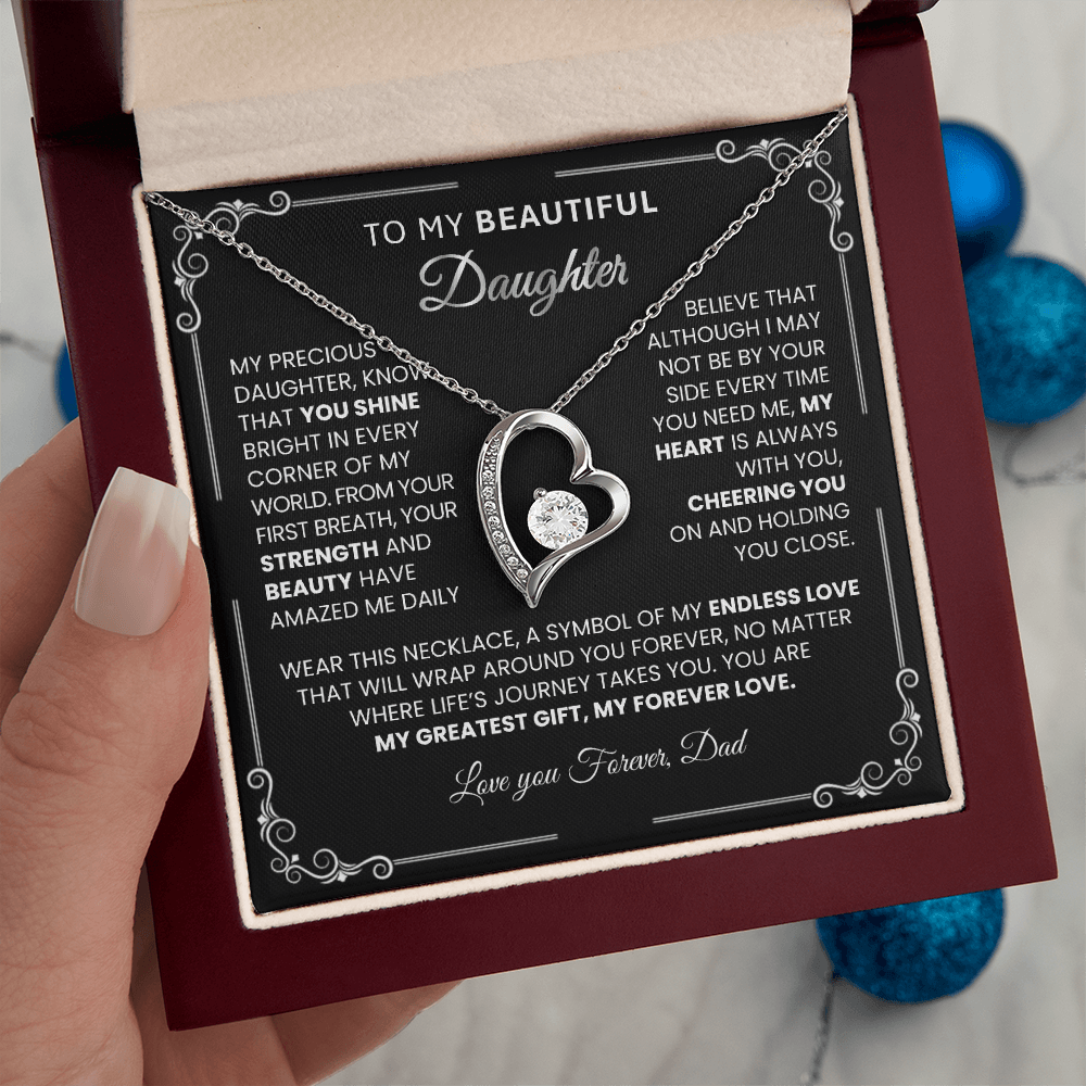 Forever Love "SILVER" Necklace for Daughter – Heart - Shaped Pendant Gift from Dad or Mom - TheBestGiftPlace