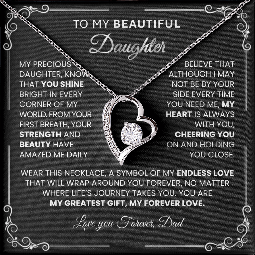Forever Love "SILVER" Necklace for Daughter – Heart - Shaped Pendant Gift from Dad or Mom - TheBestGiftPlace