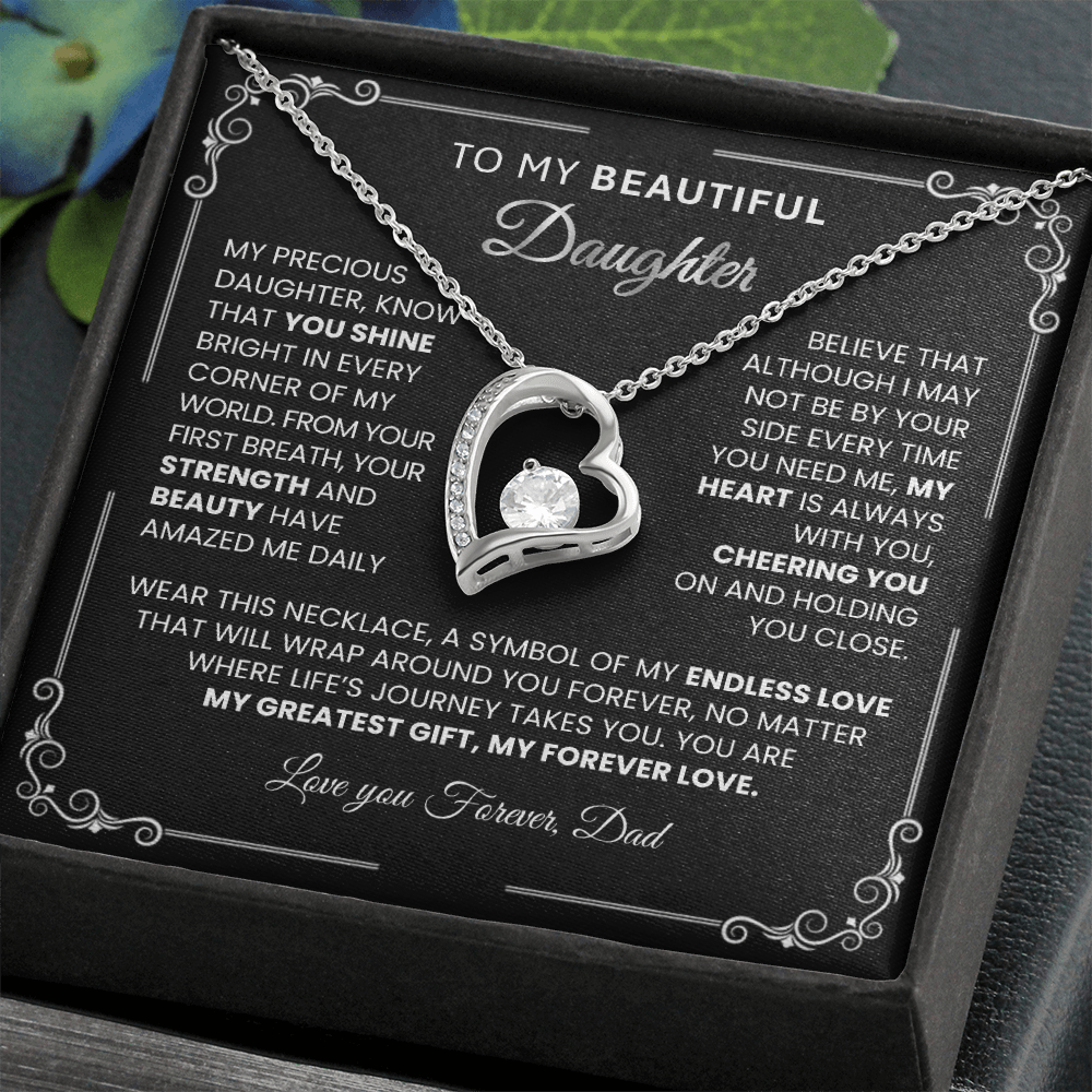 Forever Love "SILVER" Necklace for Daughter – Heart - Shaped Pendant Gift from Dad or Mom - TheBestGiftPlace