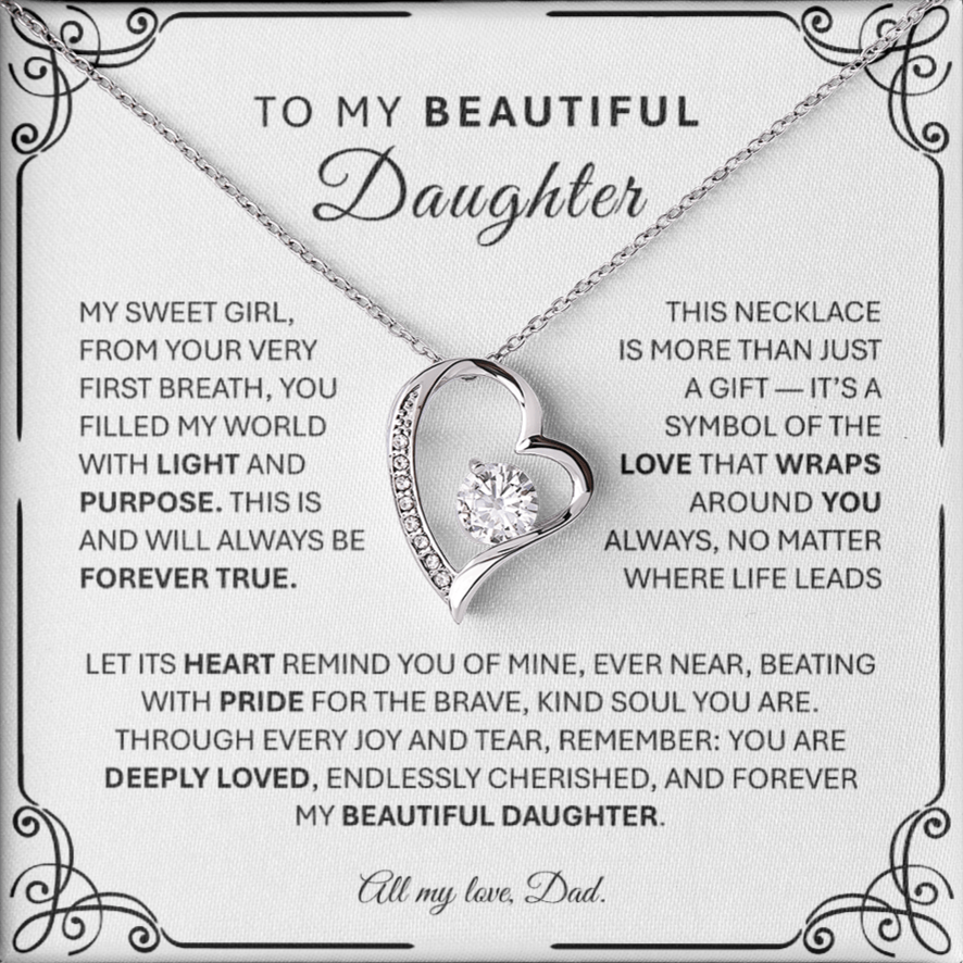 Forever Love Silver Necklace for Daughter – Heart - Shaped Silver Pendant Gift from Parent - TheBestGiftPlace