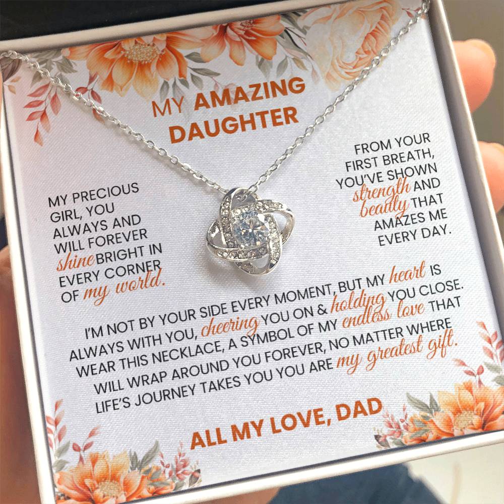 Gold or Silver Love Knot Necklace with Heartfelt Message Card – Gift for Daughter from Dad - TheBestGiftPlace