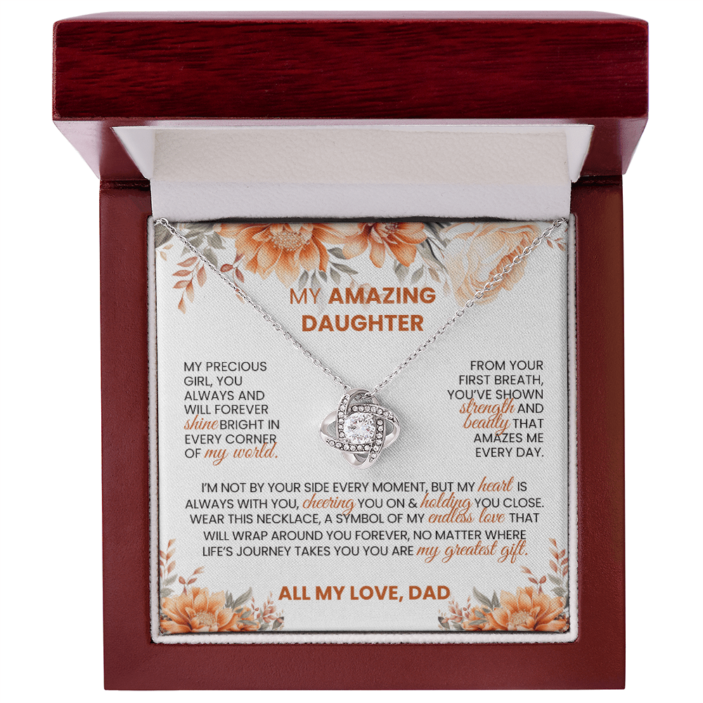 Gold or Silver Love Knot Necklace with Heartfelt Message Card – Gift for Daughter from Dad - TheBestGiftPlace