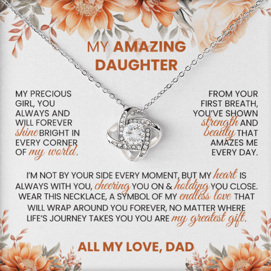 Gold or Silver Love Knot Necklace with Heartfelt Message Card – Gift for Daughter from Dad - TheBestGiftPlace