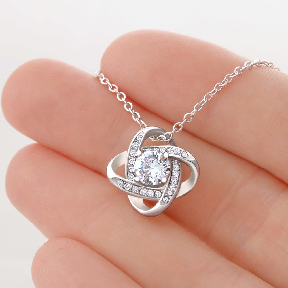 Gold or Silver Love Knot Necklace with Heartfelt Message Card – Gift for Daughter from Mom - TheBestGiftPlace