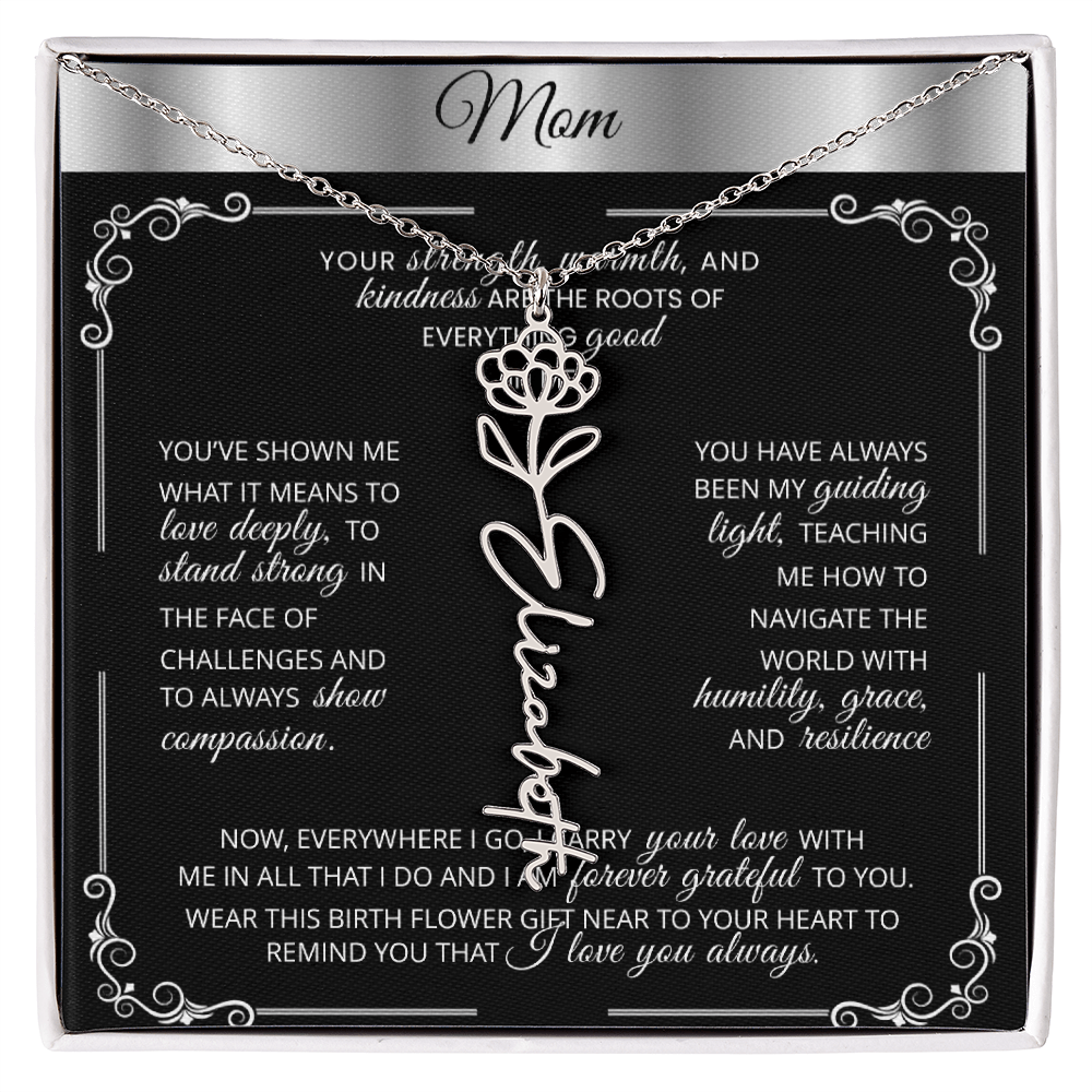 Personalized Silver Birth Flower Name Necklace 🌸 Custom Mom & Grandma Gift | Handmade Floral Pendant Jewelry - TheBestGiftPlace