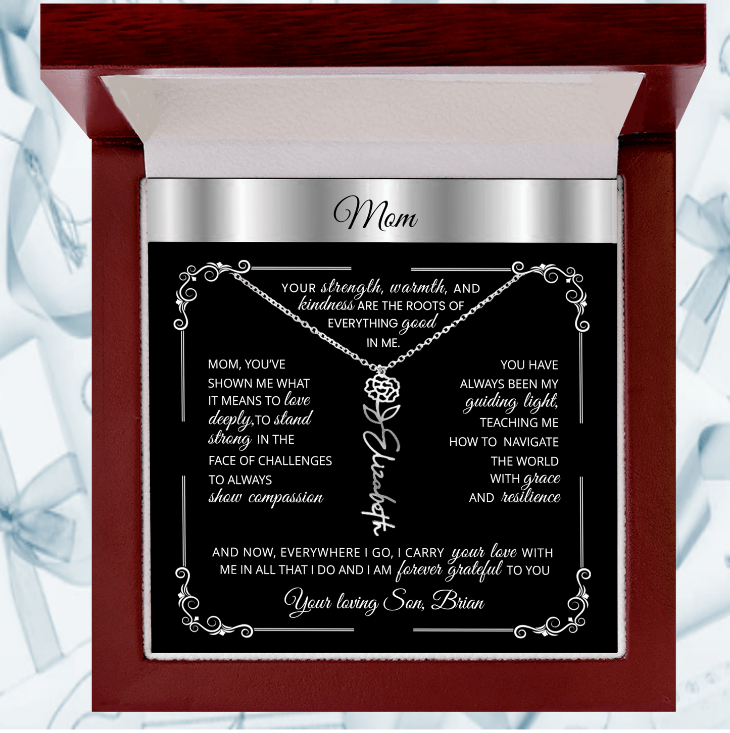 Personalized Silver Birth Flower Name Necklace 🌸 Custom Mom & Grandma Gift | Handmade Floral Pendant Jewelry - TheBestGiftPlace