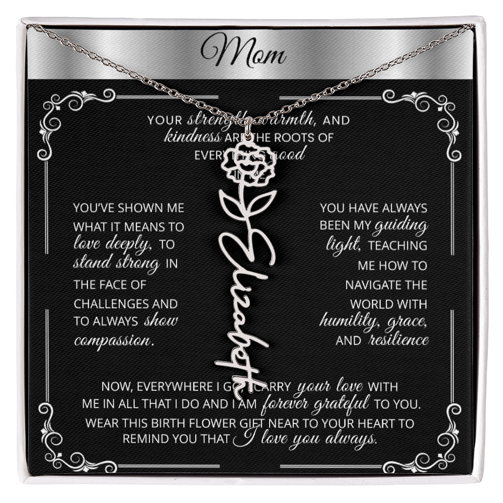 Personalized Silver Birth Flower Name Necklace 🌸 Custom Mom & Grandma Gift | Handmade Floral Pendant Jewelry - TheBestGiftPlace