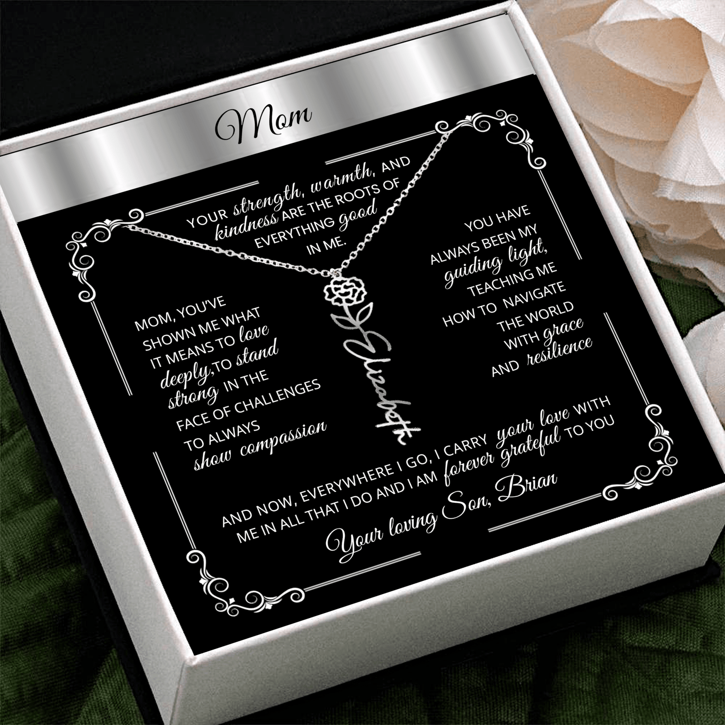 Personalized Silver Birth Flower Name Necklace 🌸 Custom Mom & Grandma Gift | Handmade Floral Pendant Jewelry - TheBestGiftPlace
