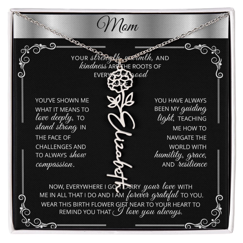 Personalized Silver Birth Flower Name Necklace 🌸 Custom Mom & Grandma Gift | Handmade Floral Pendant Jewelry - TheBestGiftPlace