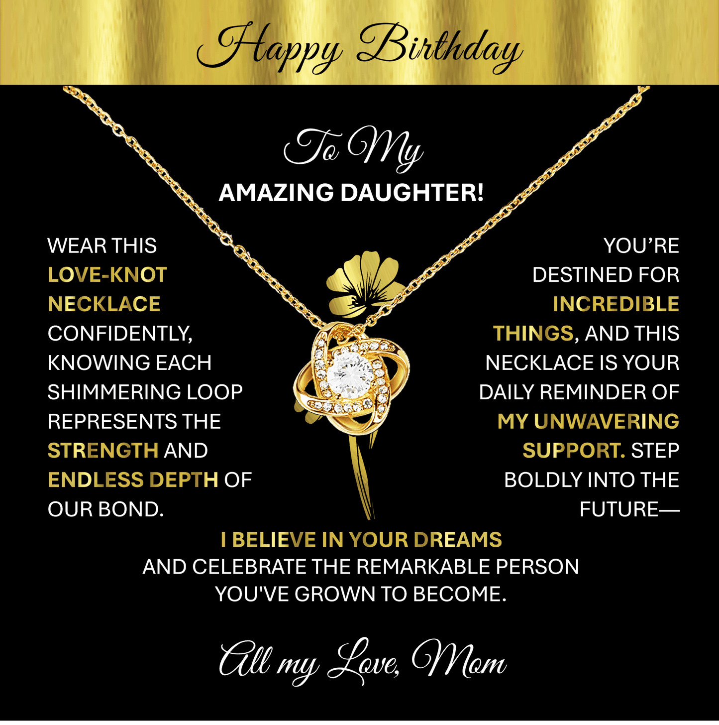 This Beautiful Gold Tone Love - Knot Necklace | Elegant Jewelry Gift Says, "Happy Birthday" - TheBestGiftPlace