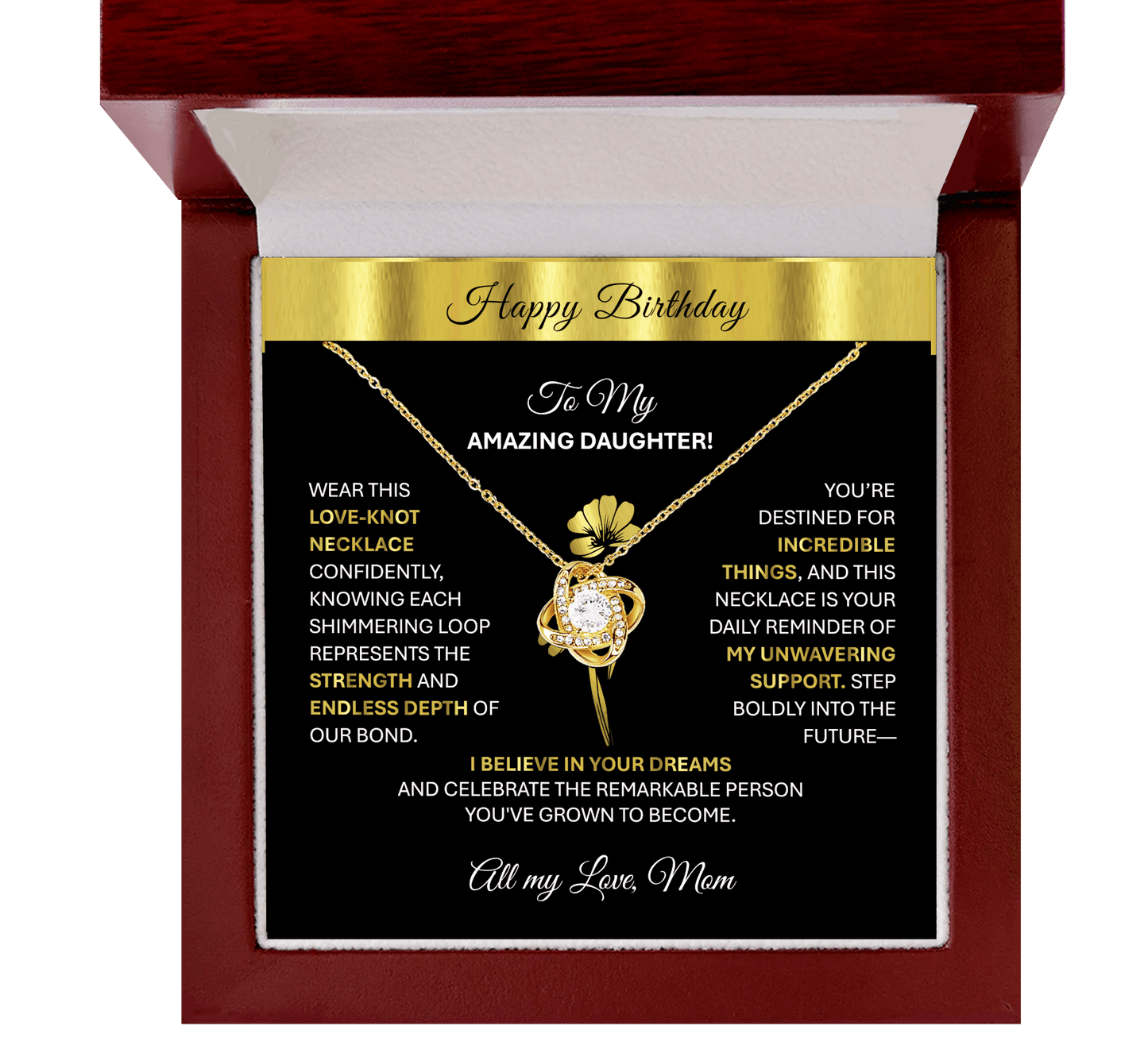 This Beautiful Gold Tone Love - Knot Necklace | Elegant Jewelry Gift Says, "Happy Birthday" - TheBestGiftPlace
