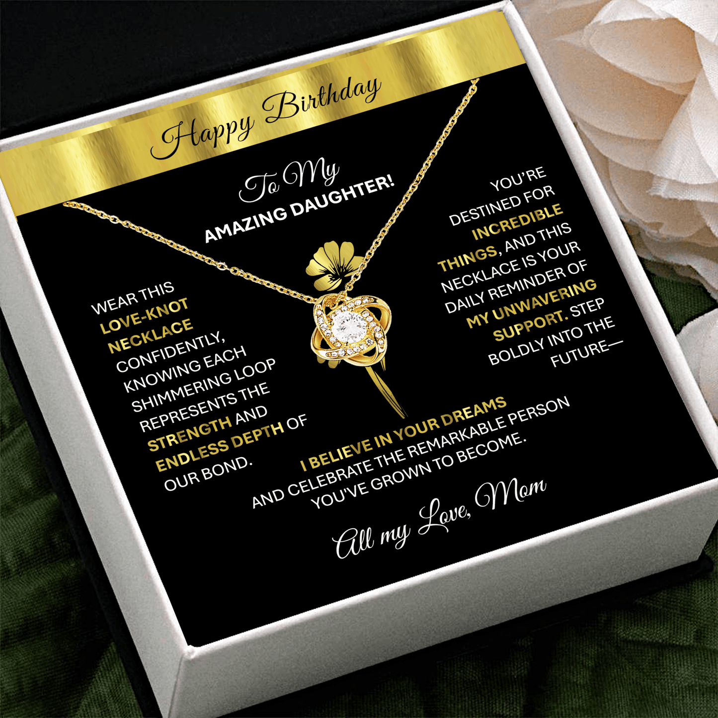 This Beautiful Gold Tone Love - Knot Necklace | Elegant Jewelry Gift Says, "Happy Birthday" - TheBestGiftPlace