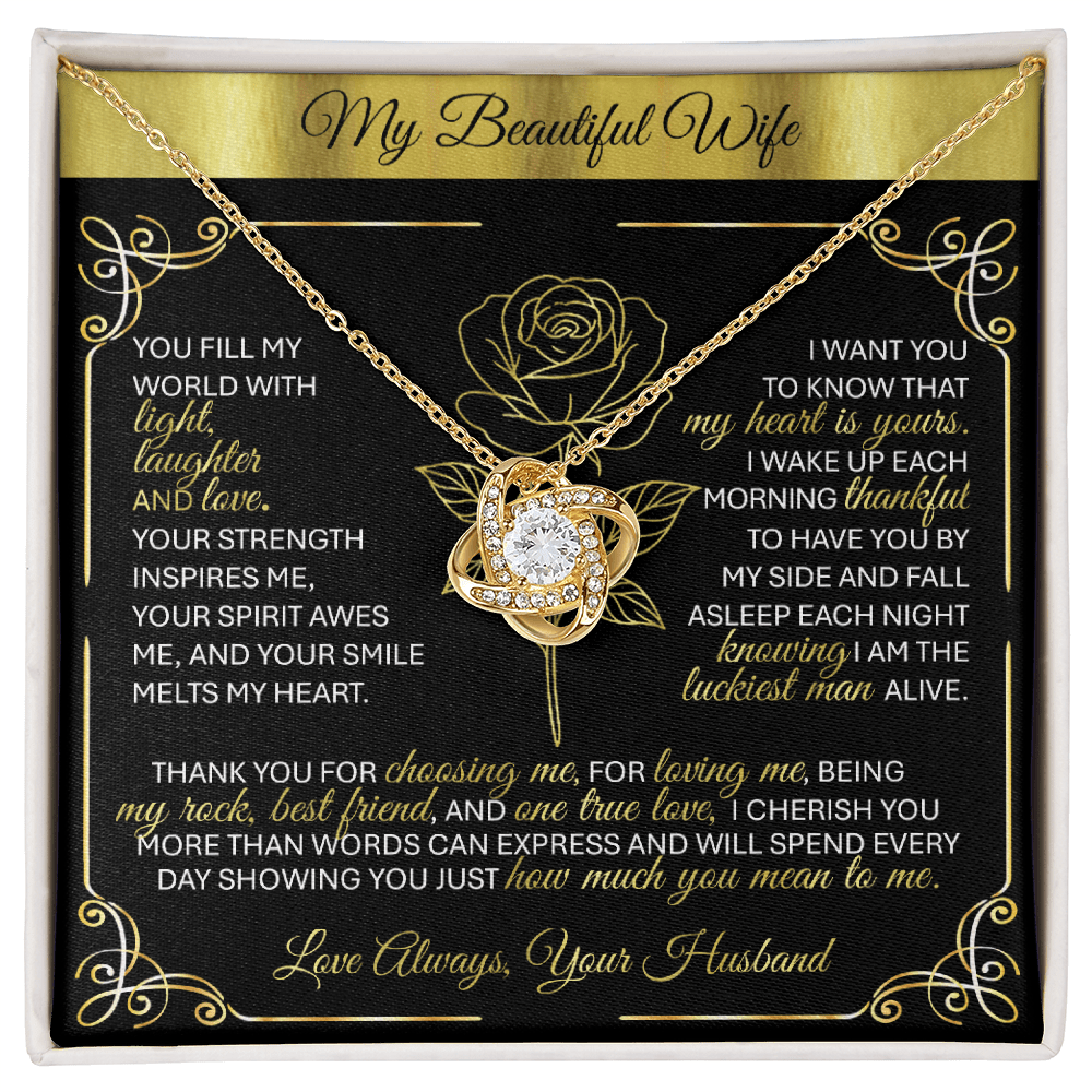 To My Beloved Wife – Gold Love Knot Necklace Gift 💞 - TheBestGiftPlace
