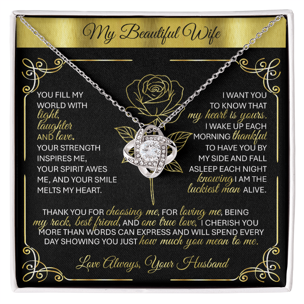 To My Beloved Wife – Gold Love Knot Necklace Gift 💞 - TheBestGiftPlace