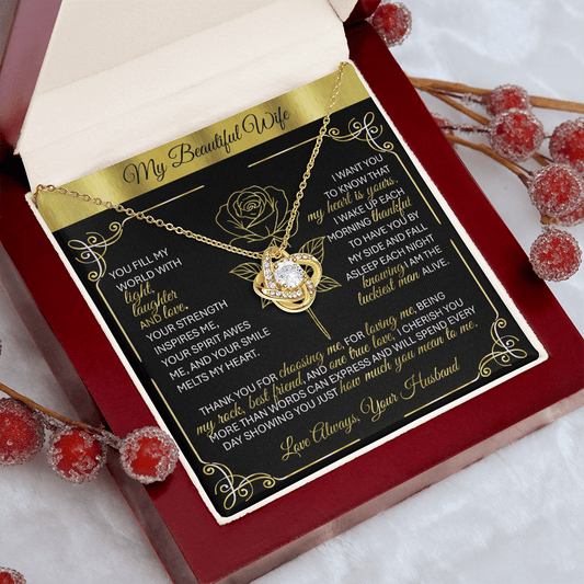 To My Beloved Wife – Gold Love Knot Necklace Gift 💞 - TheBestGiftPlace