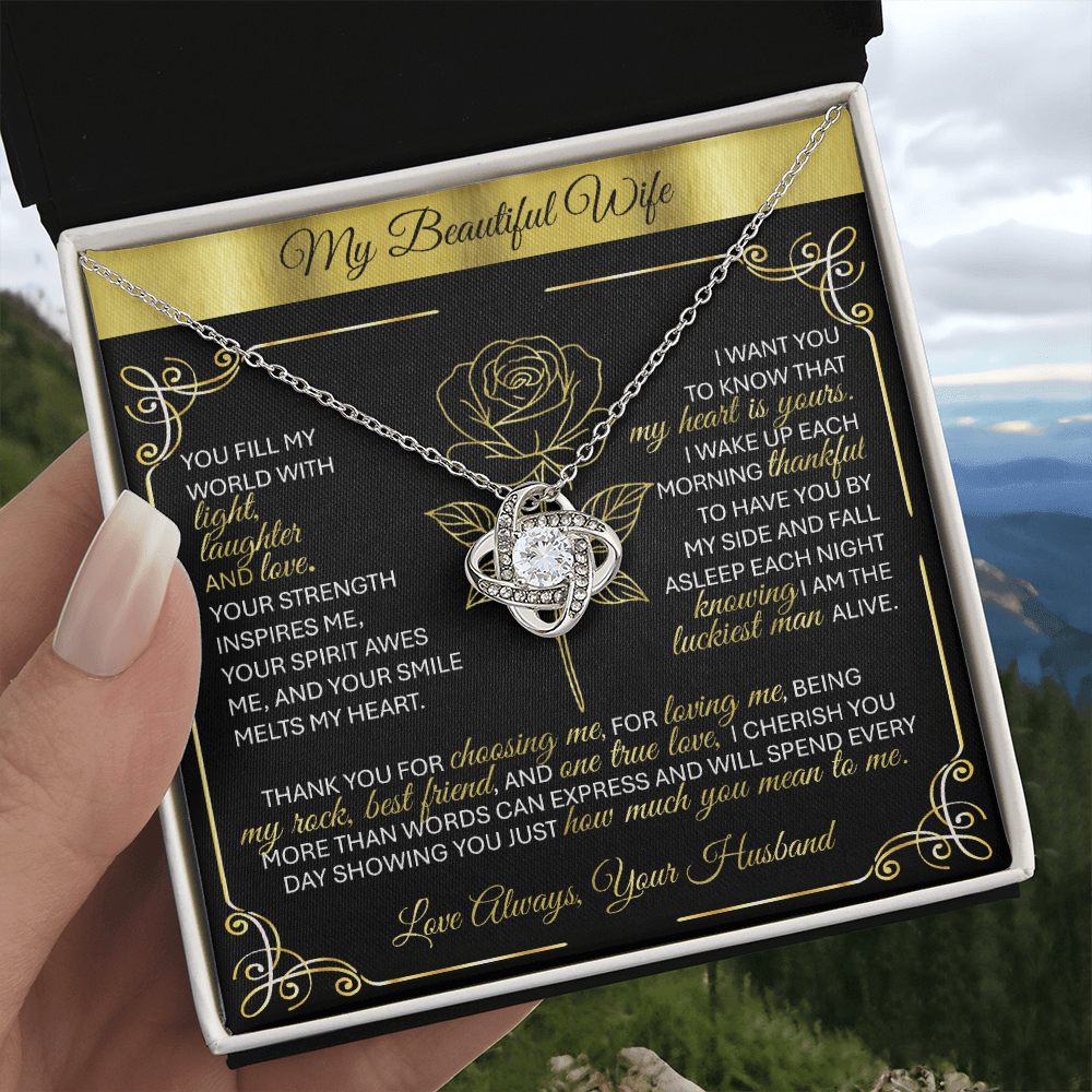 To My Beloved Wife – Gold Love Knot Necklace Gift 💞 - TheBestGiftPlace
