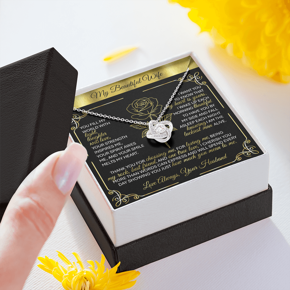 To My Beloved Wife – Gold Love Knot Necklace Gift 💞 - TheBestGiftPlace