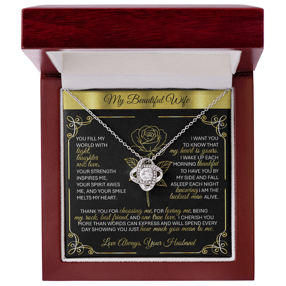 To My Beloved Wife – Gold Love Knot Necklace Gift 💞 - TheBestGiftPlace