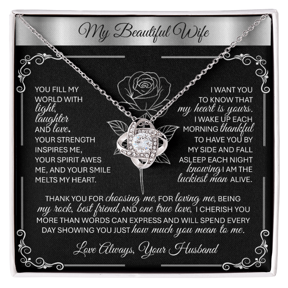 To My Beloved Wife – Silver Love Knot Necklace Gift 💞 - TheBestGiftPlace
