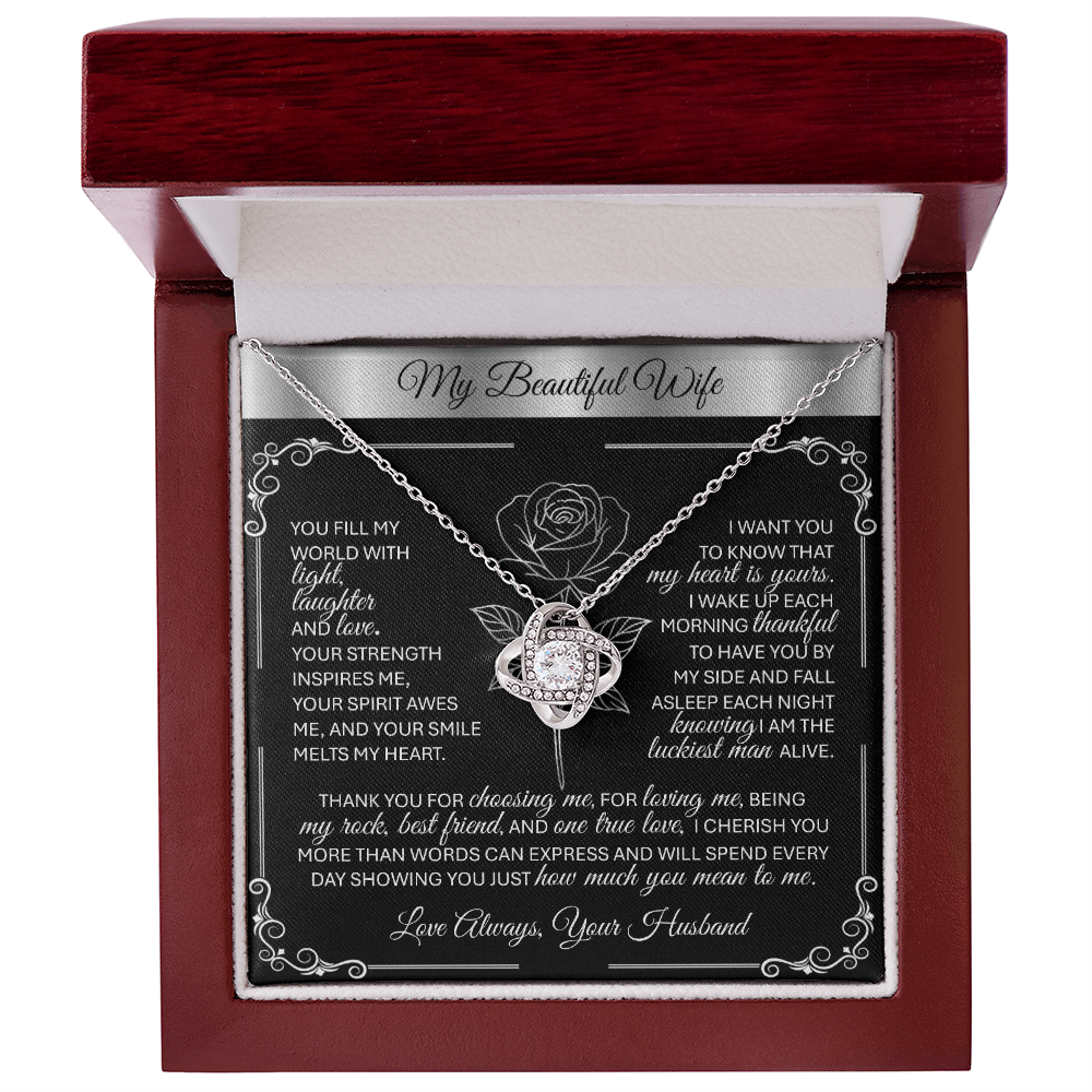 To My Beloved Wife – Silver Love Knot Necklace Gift 💞 - TheBestGiftPlace
