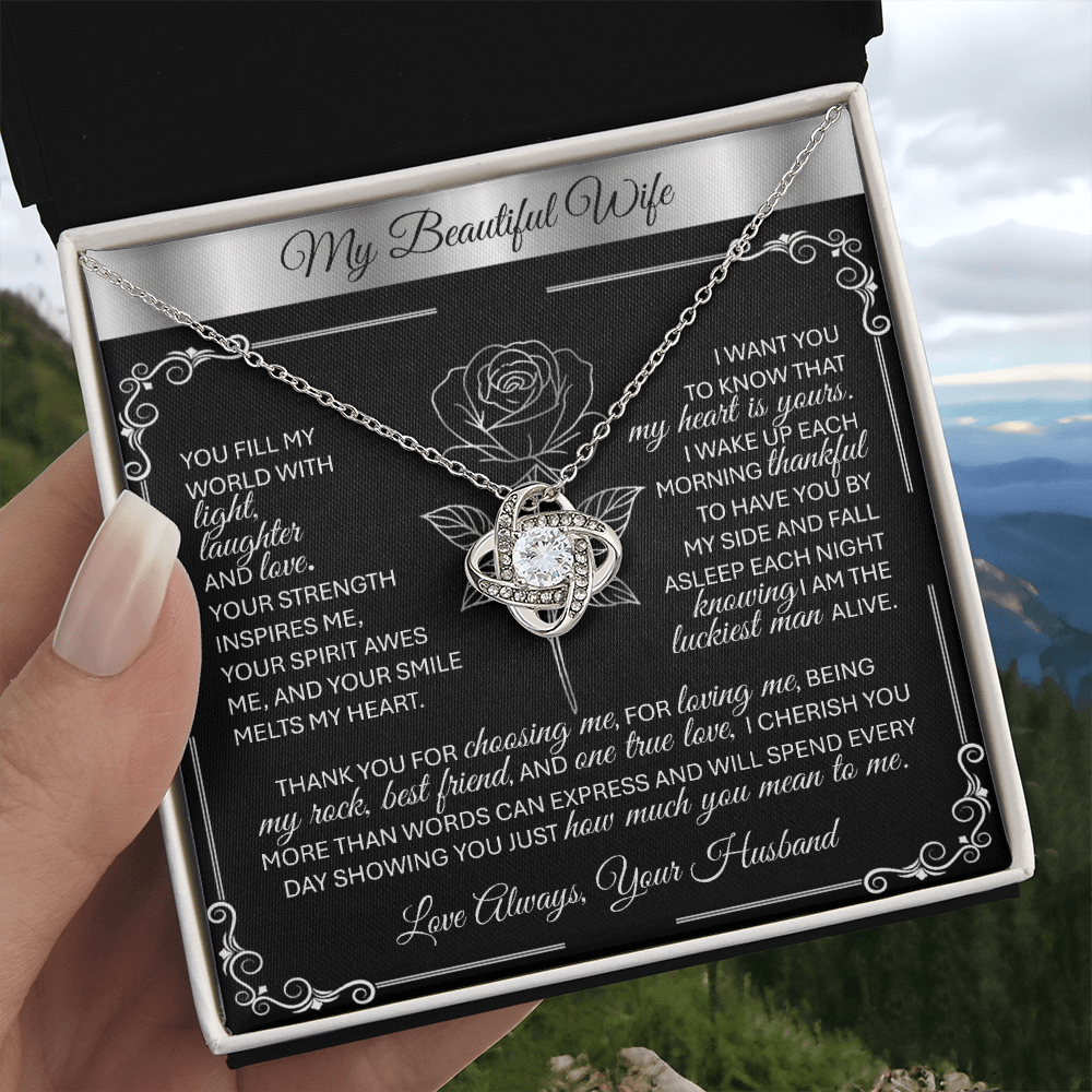 To My Beloved Wife – Silver Love Knot Necklace Gift 💞 - TheBestGiftPlace