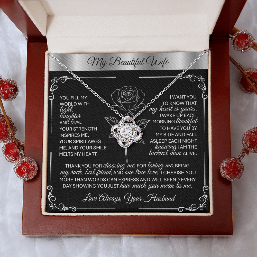 To My Beloved Wife – Silver Love Knot Necklace Gift 💞 - TheBestGiftPlace