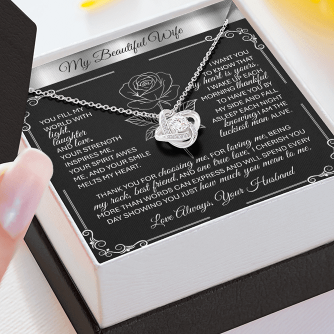 To My Beloved Wife – Silver Love Knot Necklace Gift 💞 - TheBestGiftPlace