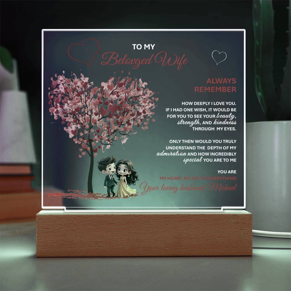 To My Beloved Wife – Romantic Gift Plaque with a Message of Deep Love and Admiration