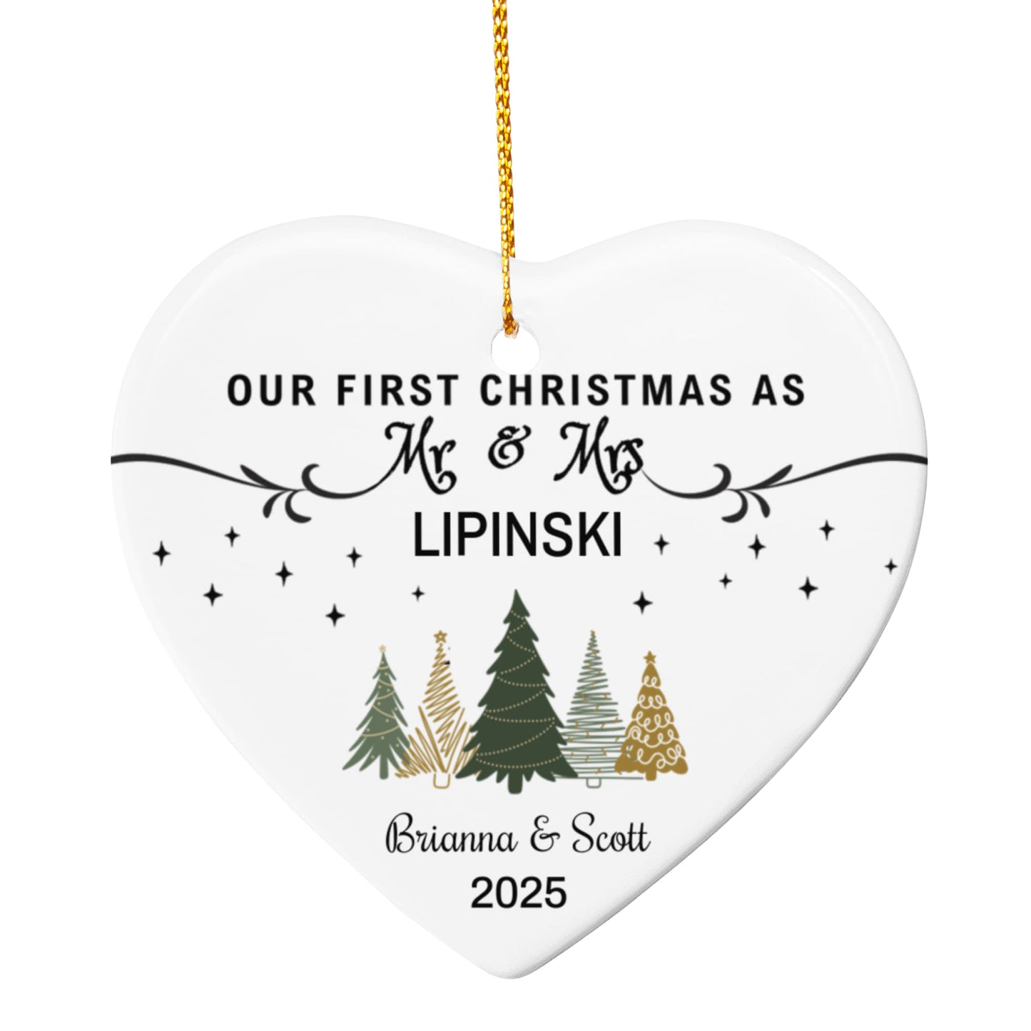 Personalized "Our First Christmas as Mr & Mrs" Heart Ornament – Custom Couple Name & Year