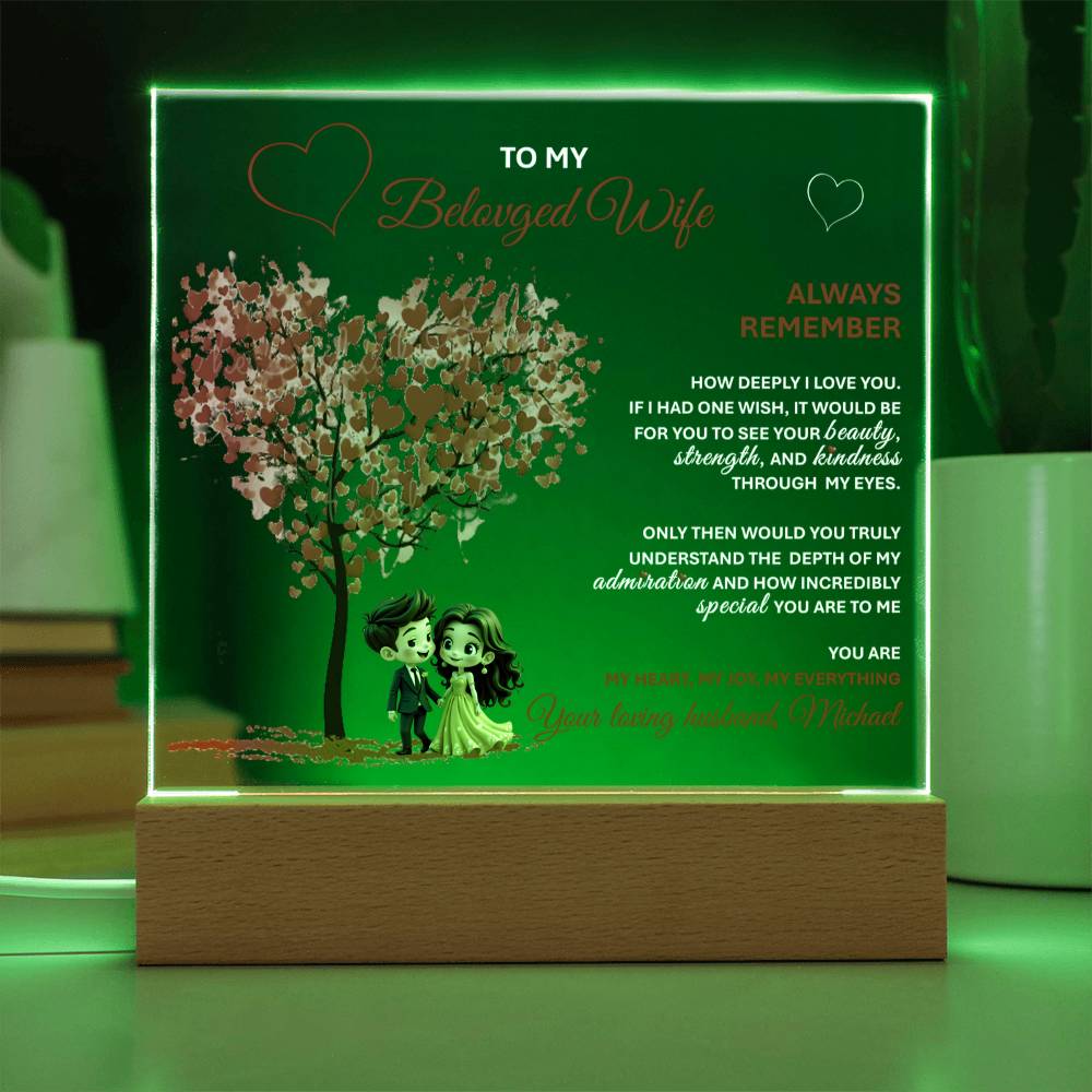 To My Beloved Wife – Romantic Gift Plaque with a Message of Deep Love and Admiration