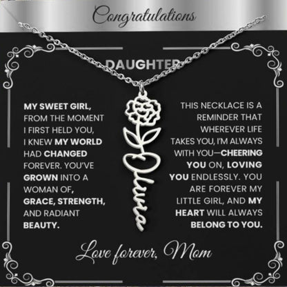 Elegant ✨ GOLD ✨ Birth Flower Name Necklace for Daughter - Birthday Keepsake