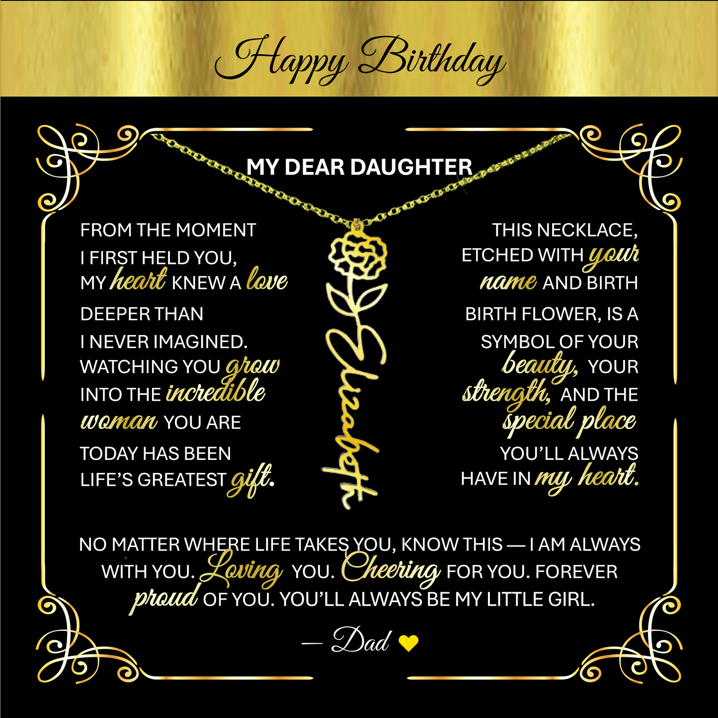 Elegant ✨SILVER✨ Birth Flower Name Necklace for Daughter - Birthday Keepsake