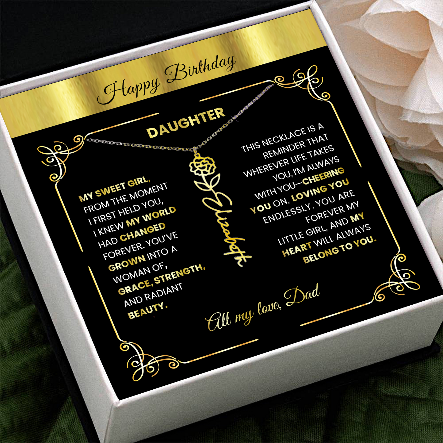 Elegant Birth Flower Name Necklace for Daughter - Heartfelt Birthday Keepsake 🌸