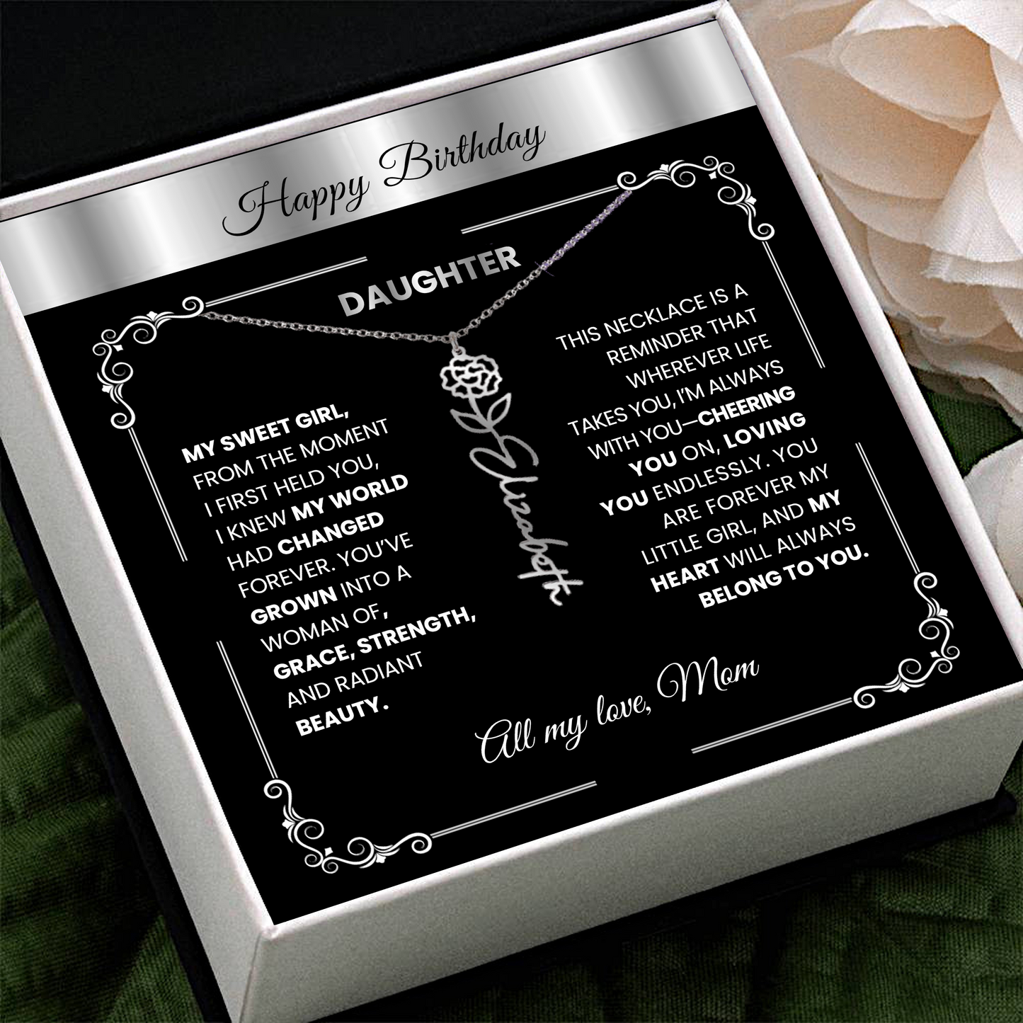 🌸 Birth Flower Personalized Necklace – Custom Name Jewelry Gift