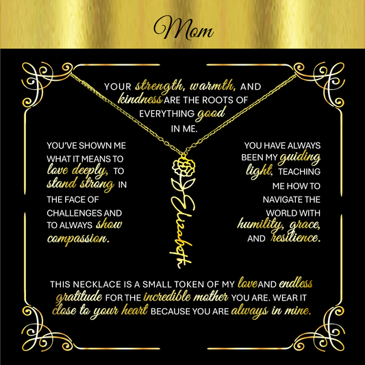 Elegant 🌼 GOLD 🌼 Birth Flower Name Necklace for Moms - Heartfelt Keepsake