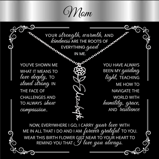 Personalized Silver Birth Flower Name Necklace 🌸 Custom Mom & Grandma Gift | Handmade Floral Pendant Jewelry