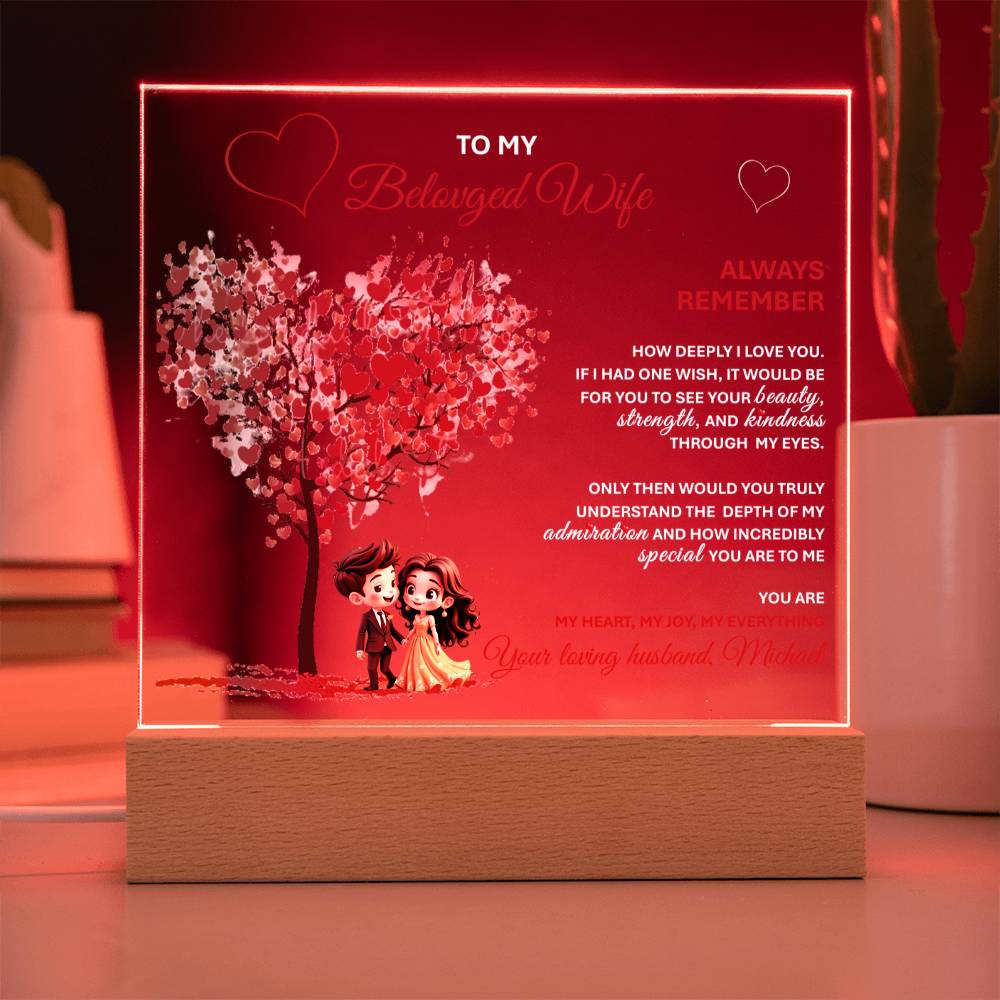 To My Beloved Wife – Romantic Gift Plaque with a Message of Deep Love and Admiration