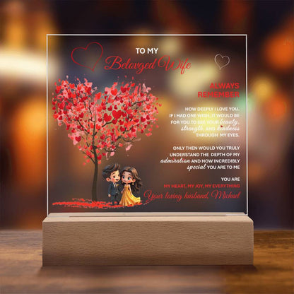 To My Beloved Wife – Romantic Gift Plaque with a Message of Deep Love and Admiration