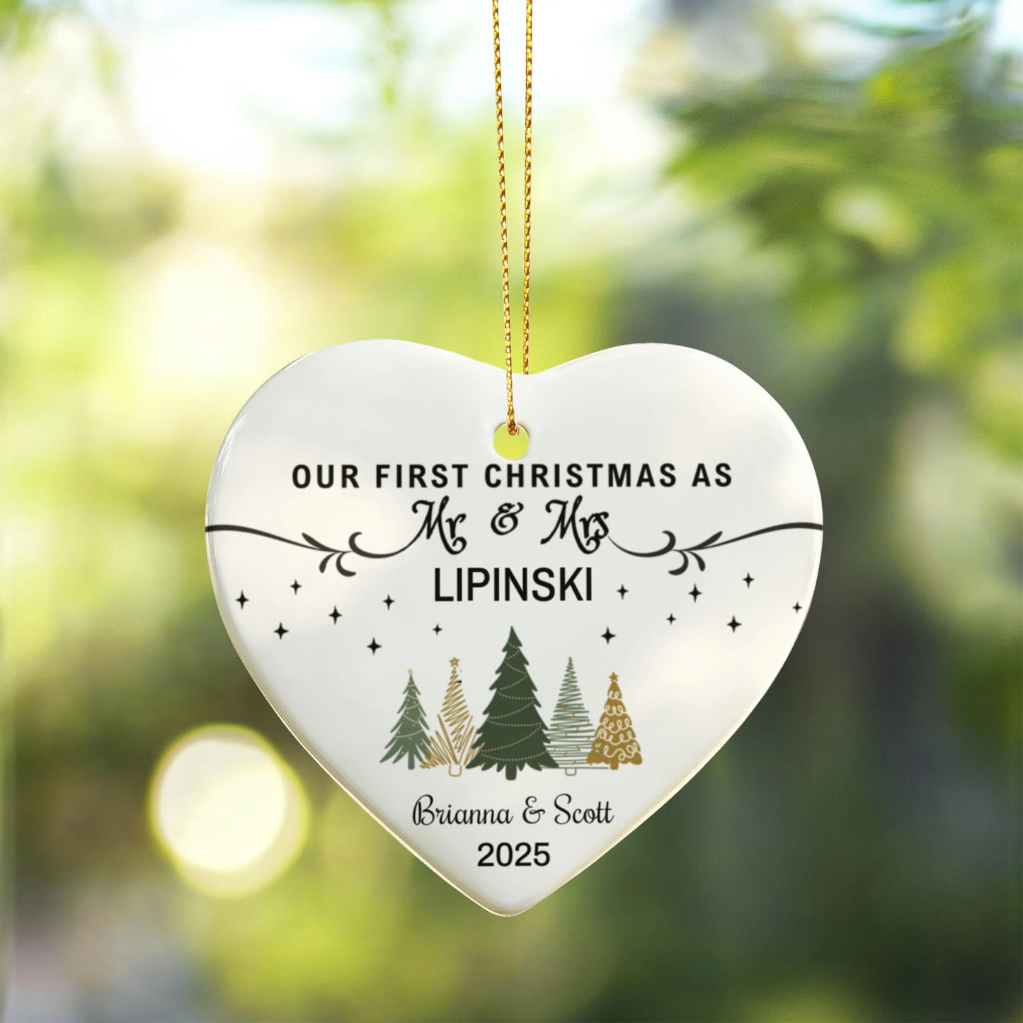 Personalized "Our First Christmas as Mr & Mrs" Heart Ornament – Custom Couple Name & Year