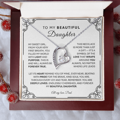 Forever Love Silver Necklace for Daughter – Heart-Shaped Silver Pendant Gift from Parent